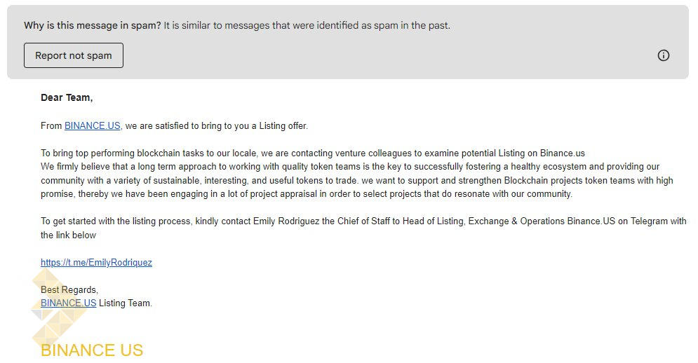 پیشنهاد جعلی فهرست بایننس