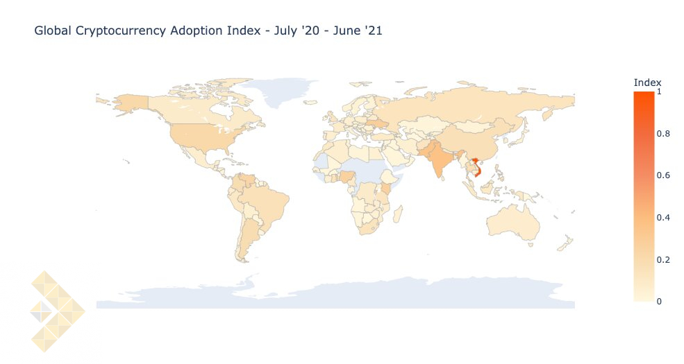 بررسی رشد پذیرش جهانی کریپتو بر اساس کشورها توسط Chainalysis