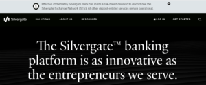 اسکرین‌شات از وب‌سایت Silvergate در 4 مارس 2023.بانک Silvergate شبکه پرداخت کریپتو خود را متوقف می‌کند